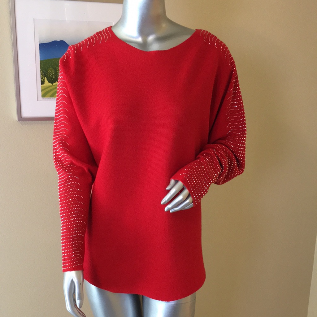 Vila Milano | Red Embellished Dolman Sweater
